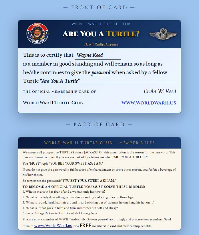WWII Turtle Club Membership Kit