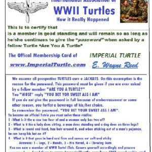 Turtle Club Membership Laminated Card and Membership Certificate
