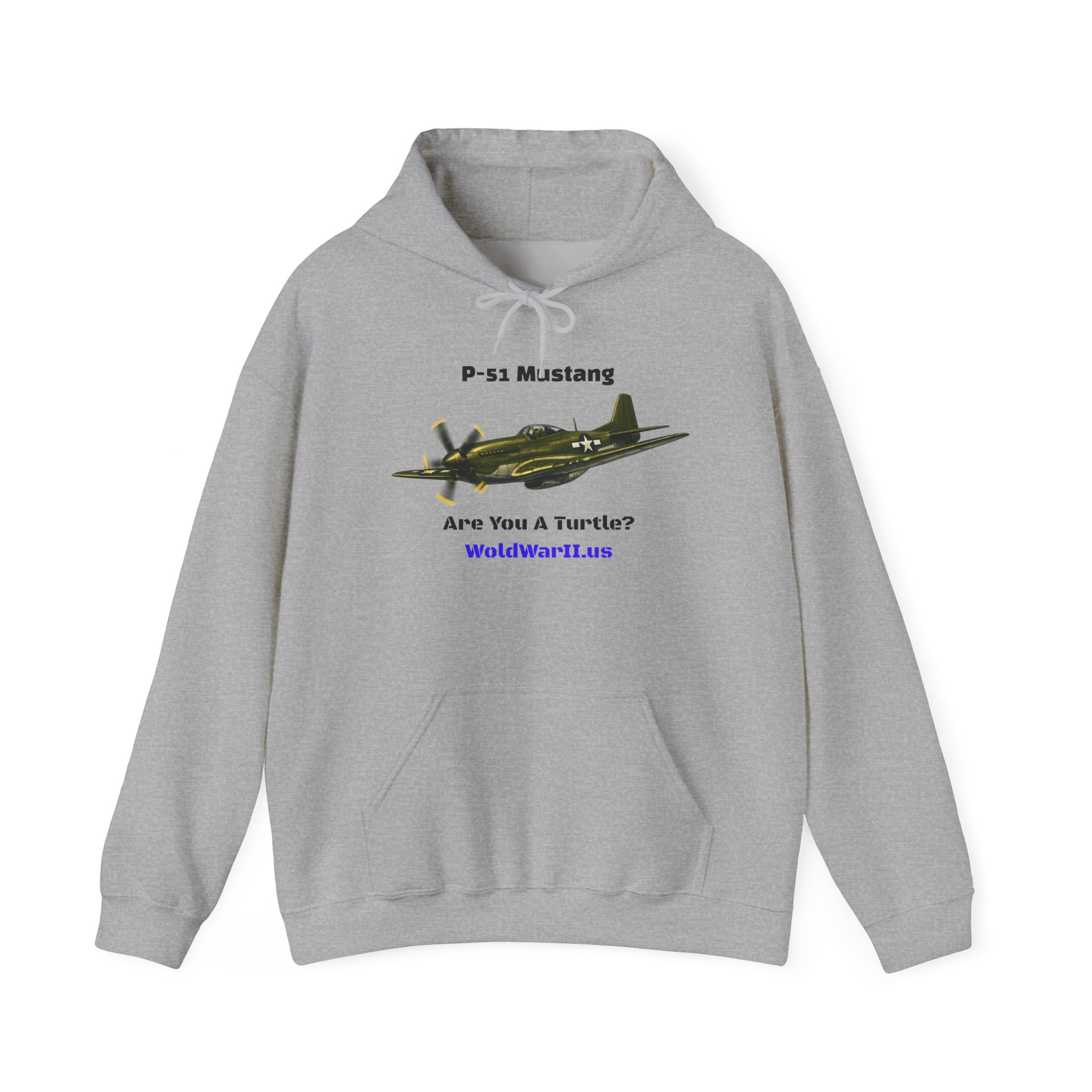 P-51 Mustang Hoodie – Vintage WWII Fighter Plane Design (‘Are You a Turtee?’) - Image 3